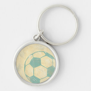 Pastel Blue Soccer Ball by Chariklia Zarris Rund Silverfärgad Nyckelring