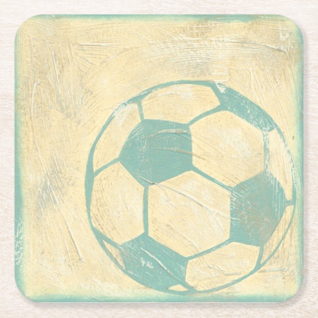 Pastel Blue Soccer Ball by Chariklia Zarris Underlägg Papper Kvadrat (Framsidan)