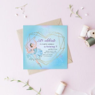 Pastel Blue Söt Ballerina Birthday-inbjudan