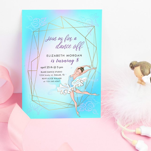 Pastel Blue Söt Ballerina Birthday-inbjudan (Skapare uppladdad)