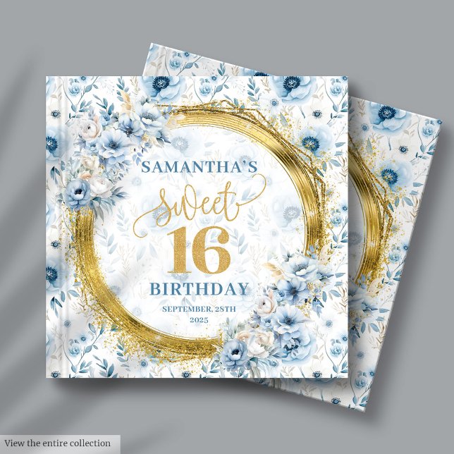 Pastel Blue Sweet 16 Guest Bok Guld Glitte (Lovely Pastel Blue Sweet 16 Guest Book Gold Glitter)