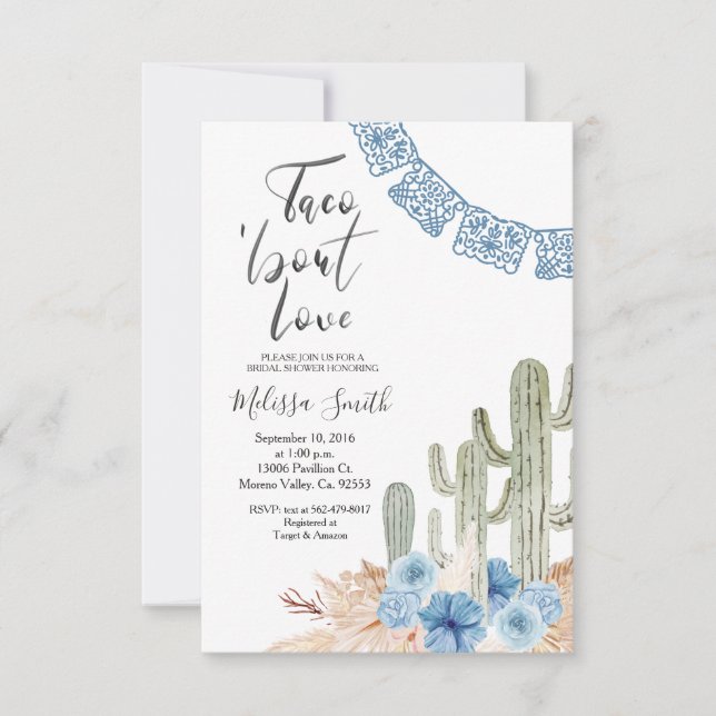 Pastel Blue Taco 'bout Love Bridal Shower Floral Inbjudningar (Framsida)