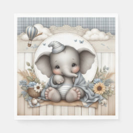 PASTEL BLUE TAN POJKE ELEPHANT PAPPERSSERVETT