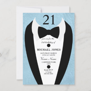 Pastel Blue Tuxedo Manar 21:a födelsedagen Party I Inbjudningar