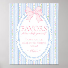 Pastel Blue Vintage Fancy Floral Favors Sign Poster
