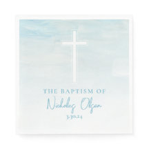 Pastel Blue Watercolor Baptism Napkins