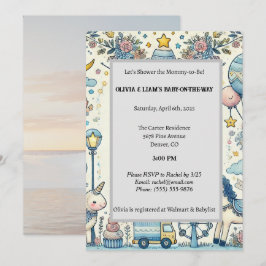 Pastel Blue Whimsical Baby Shower Inbjudningar