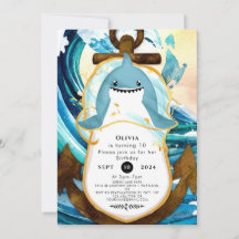Pastel Blue Whimsical Shark Birthday