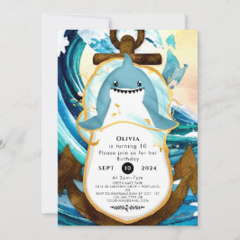Pastel Blue Whimsical Shark Birthday Inbjudningar