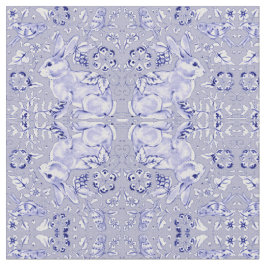 Pastel Blue & White Bunny Rabbit Bird Print Tyg