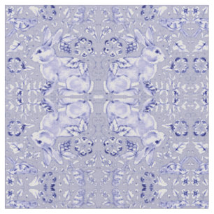 Pastel Blue & White Bunny Rabbit Bird Print Tyg