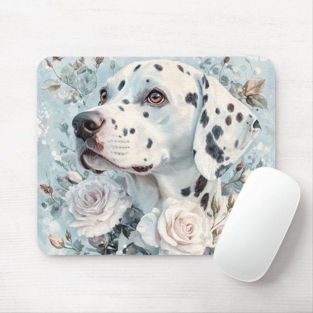 PASTEL BLUE & WHITE FLOWERS WITH DALMATIAN DOG MUSMATTA (Med mus)