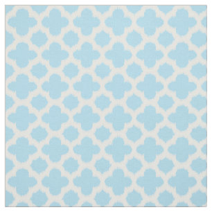 Pastel Blue White Ikat Quatrefoil Art Mönster Tyg