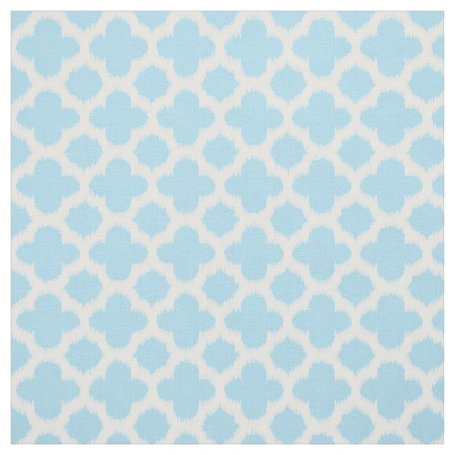 Pastel Blue White Ikat Quatrefoil Art Mönster Tyg (Provkarta)