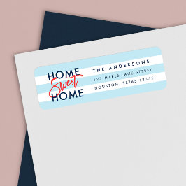 Pastel Blue White Rand Home Sweet Home Returadress Etikett