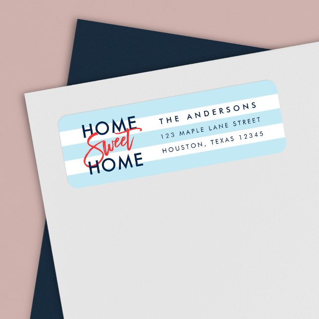 Pastel Blue White Rand Home Sweet Home Returadress Etikett (Skapare uppladdad)