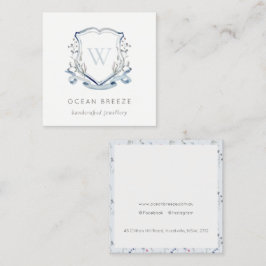 Pastel Blue Wildbloms Watercolor Vapensköld Monogr Fyrkantigt Visitkort
