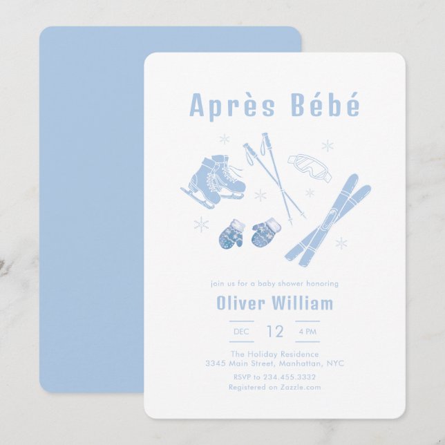 Pastel Blue Winter Après Bébé Ski Baby Shower   Inbjudningar (Fram/baksida)