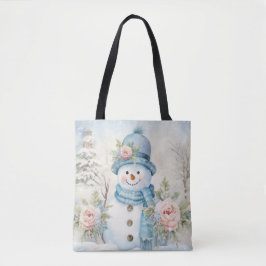 PASTEL BLUE WINTER HELGDAG CHRISTMAS SNÖGUBBE TYGKASSE