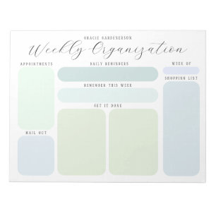 Pastel Blues and Grönts Anpassningsbar Weekly Orga Anteckningsblock