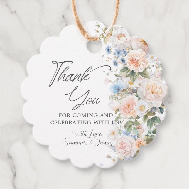 Pastel Blush White Blue Floral Bridal Baby Shower  Gåvor Etiketter (Framsida)