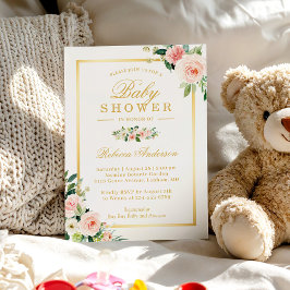 Pastel Blushing Rosa Blommigt Guld Girl Baby Showe Inbjudningar