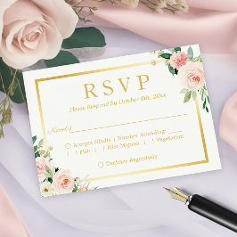Pastel Blushing Rosa Blommigt Guld Ram OSA Kort