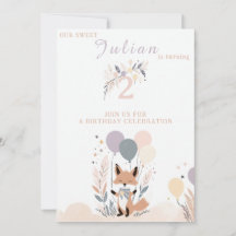 Pastel Boho Baby Fox och Balloons Birthday