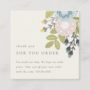 Pastel Boho Blommigt Tack för orderrabatt Fyrkantigt Visitkort