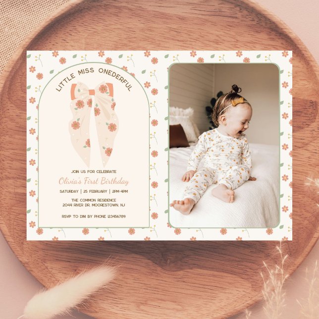 Pastel Boho Bow Birthday Bash Photo Inbjudningar (Skapare uppladdad)