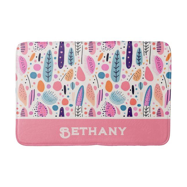 Pastel BOHO Chic Anpassat namn för botaniskt Mönst Badrumsmatta (Framsidan)