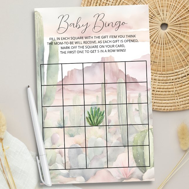 Pastel Boho Desert Cactus Baby Shower Bingo Game Flygblad (Skapare uppladdad)