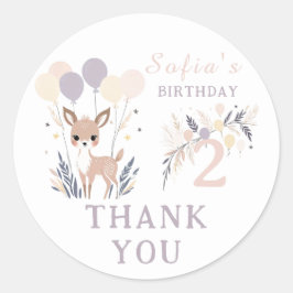 Pastel Boho Fawn & Balloons Birthday Tack Runt Klistermärke