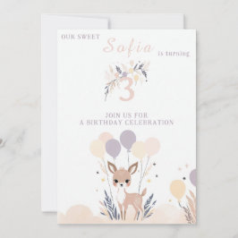 Pastel Boho Fawn och Balloons Birthday Inbjudningar