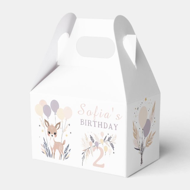 Pastel Boho Fawn och Balloons Birthday Presentaskar (Framsidan Sidan)