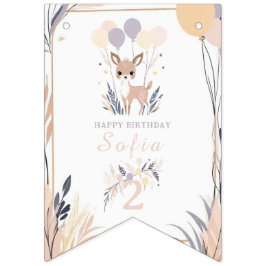 Pastel Boho Fawn och Balloons Birthday Vimplar