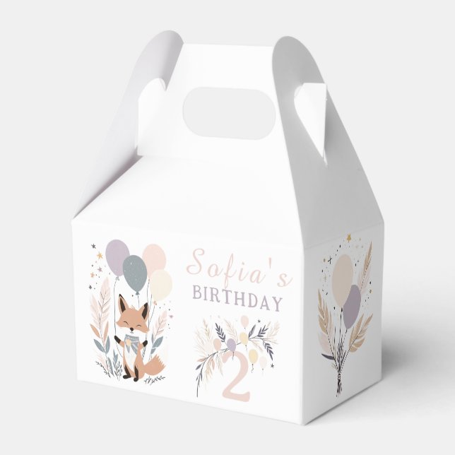 Pastel Boho Fox och Balloons Birthday Presentaskar (Framsidan Sidan)