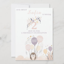 Pastel Boho Hedgehog och Balloons Birthday