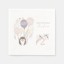 Pastel Boho Hedgehog och Balloons Birthday Pappersservett
