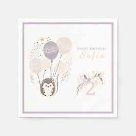 Pastel Boho Hedgehog och Balloons Birthday Pappersservett