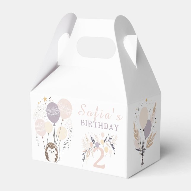 Pastel Boho Hedgehog och Balloons Birthday Presentaskar (Framsidan Sidan)