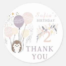 Pastel Boho Hedgehog och Balloons Birthday Runt Klistermärke