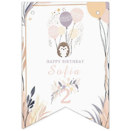 Pastel Boho Hedgehog och Balloons Birthday Vimplar