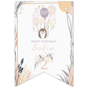 Pastel Boho Hedgehog och Balloons Birthday Vimplar