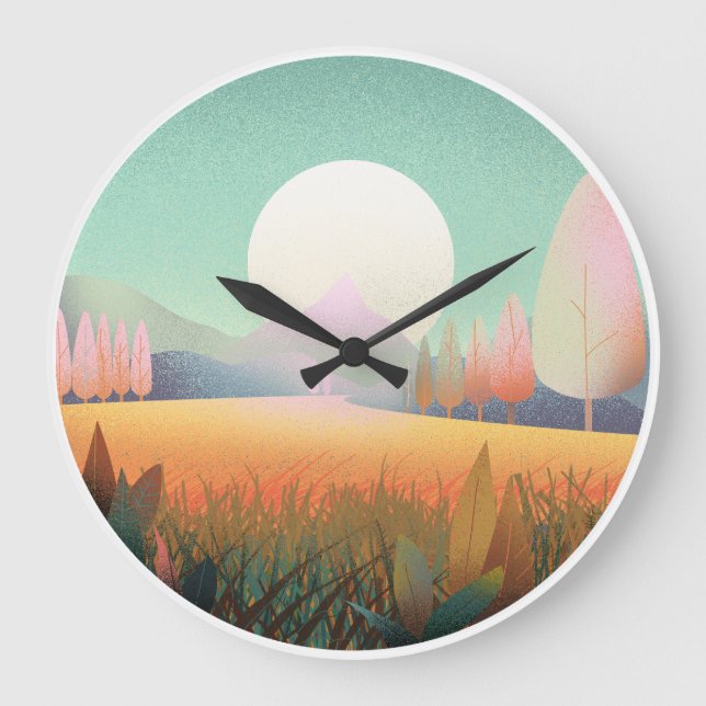 Pastel Boho Mountain Landscape Nature Clock Stor Klocka (Framsida)