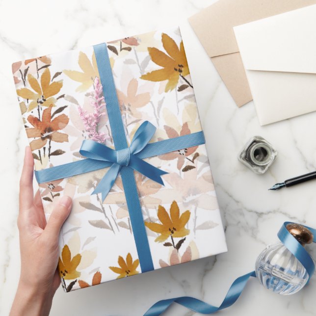 Pastel Boho Mustard Gult Wildblommor Presentpapper (Gifting)