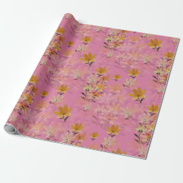 Pastel Boho Mustard Rosa Wildblommor Presentpapper
