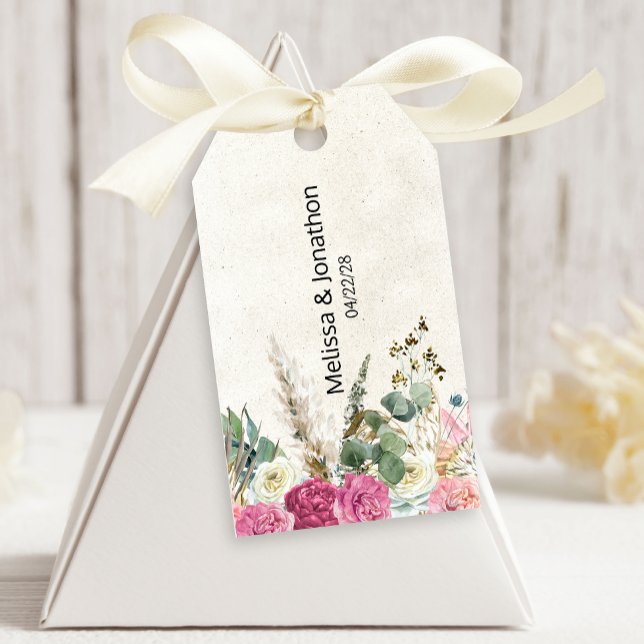 Pastel Boho Neutralt Blommigt Bröllop Gift-Märkre Presentetikett (Skapare uppladdad)
