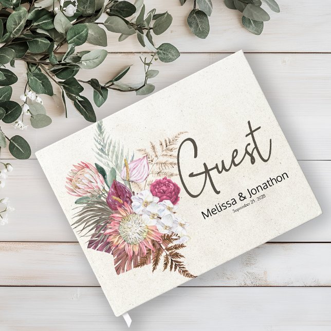 Pastel Boho Neutralt Blommigt Bröllop Guest Bok (Skapare uppladdad)