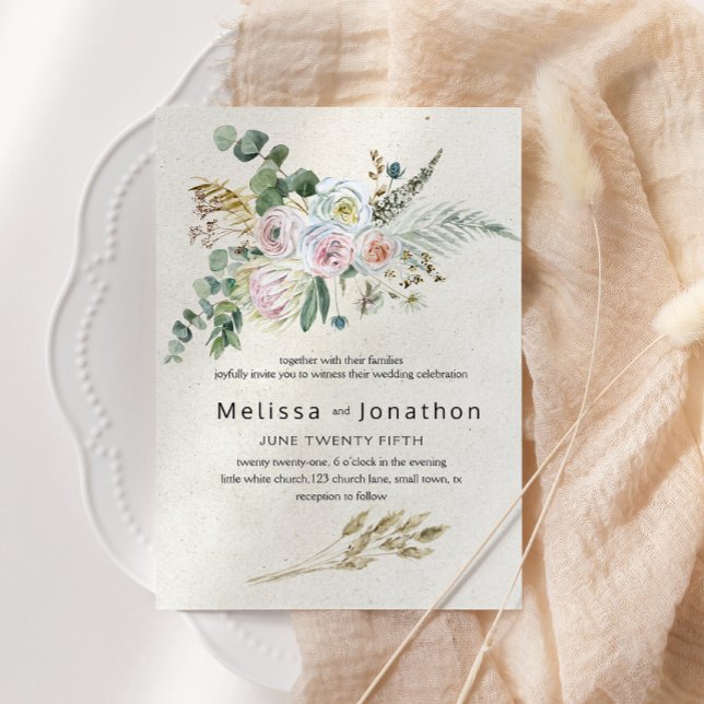 Pastel Boho Neutralt Blommigt Bröllop Inbjudningar (Skapare uppladdad)